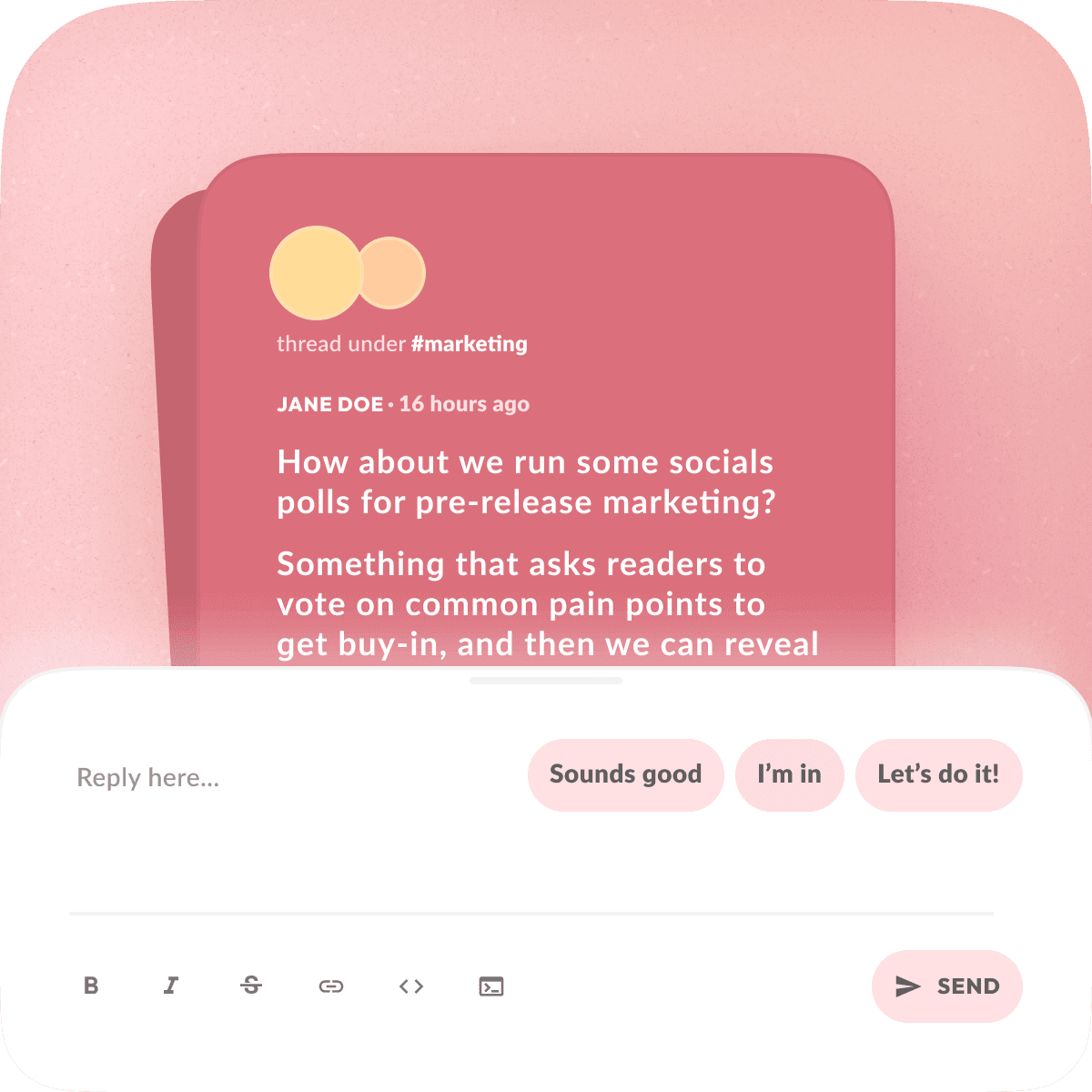 illustration for Zivy's message card and reply features.